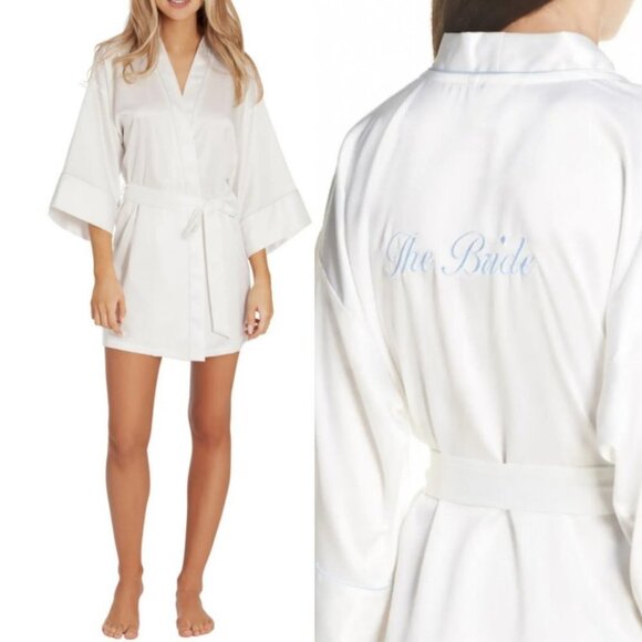 NEW Nordstrom The Bride Satin Wrap Size XL In Bloom Jonquil White Robe Wedding - Picture 1 of 13